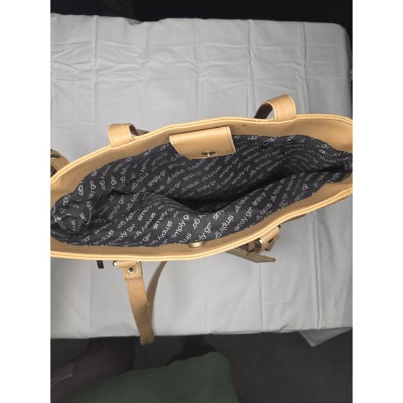 Simply Go Travel Tote Bag Tan Faux Leather Zip Top Dual Front Pockets - Picture 5 of 6